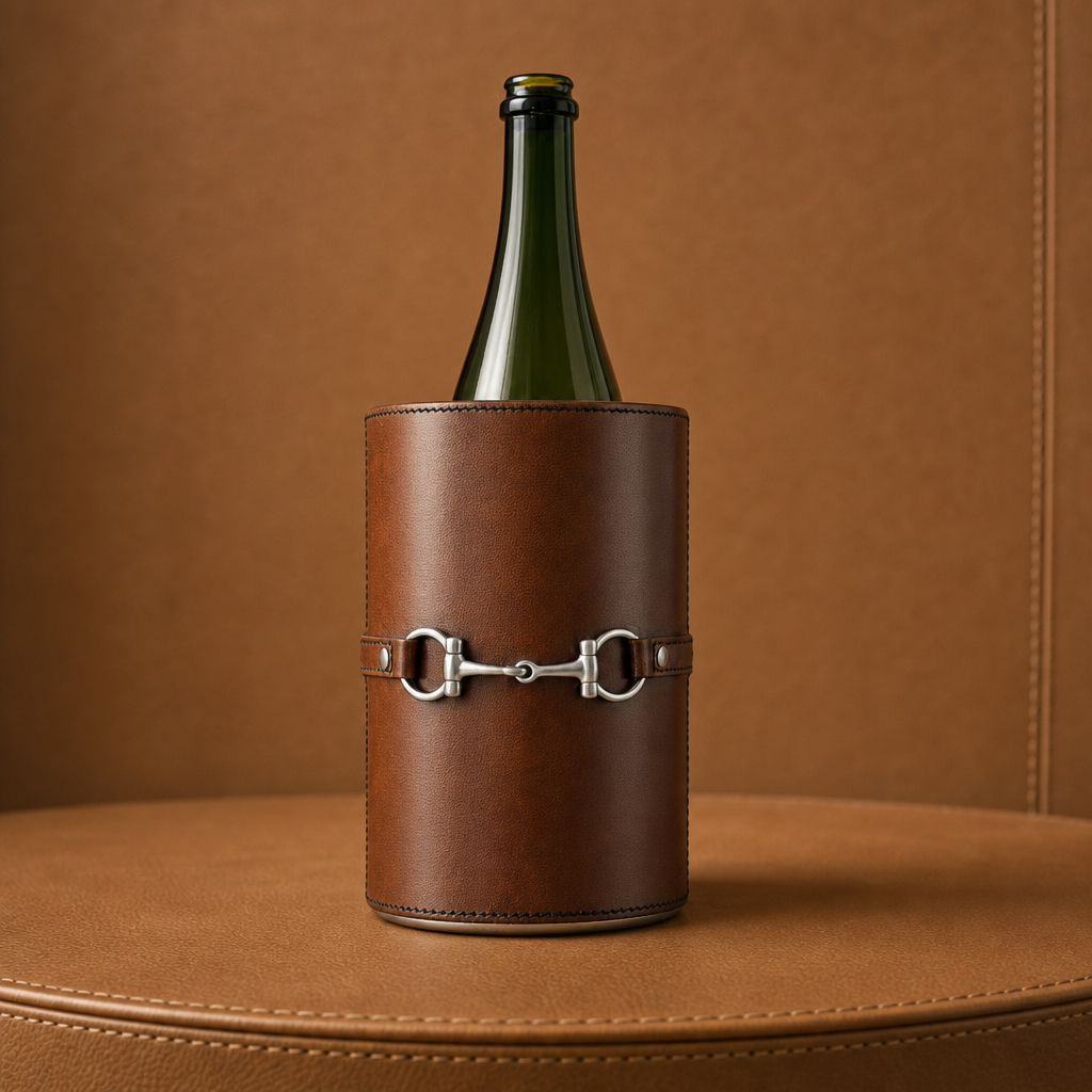 Premium Genuine Leather Bit Wine Bottle Chiller  - Stainless Lined 2