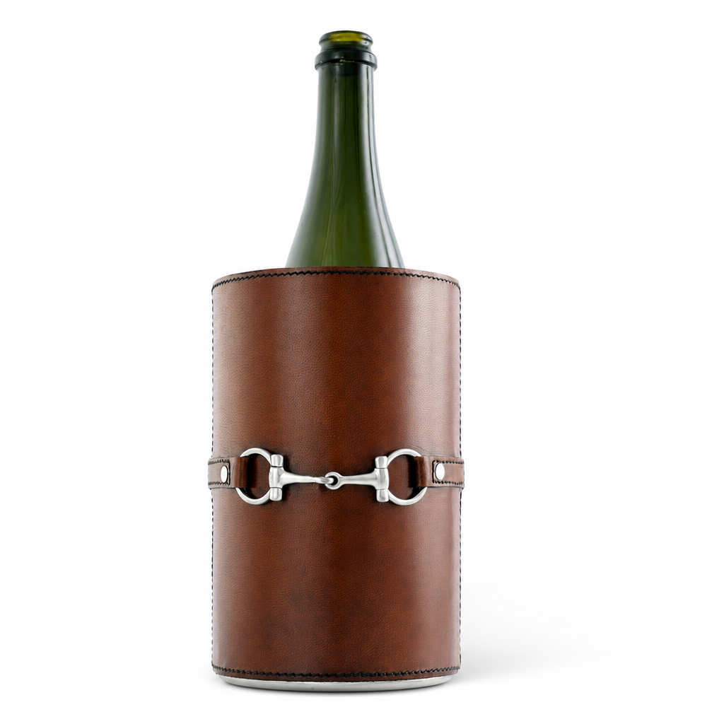 Premium Genuine Leather Bit Wine Bottle Chiller  - Stainless Lined 1