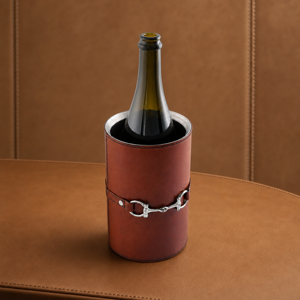Premium Genuine Leather Bit Wine Bottle Chiller  - Stainless Lined 3