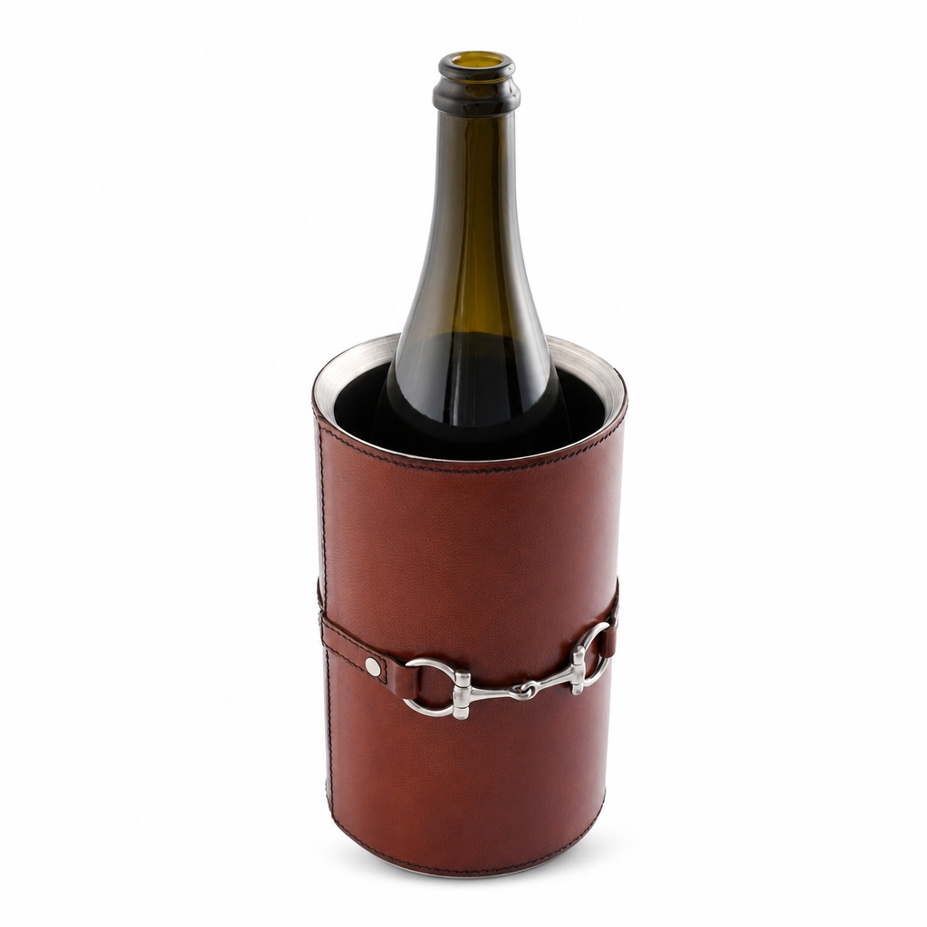 Premium Genuine Leather Bit Wine Bottle Chiller  - Stainless Lined 10