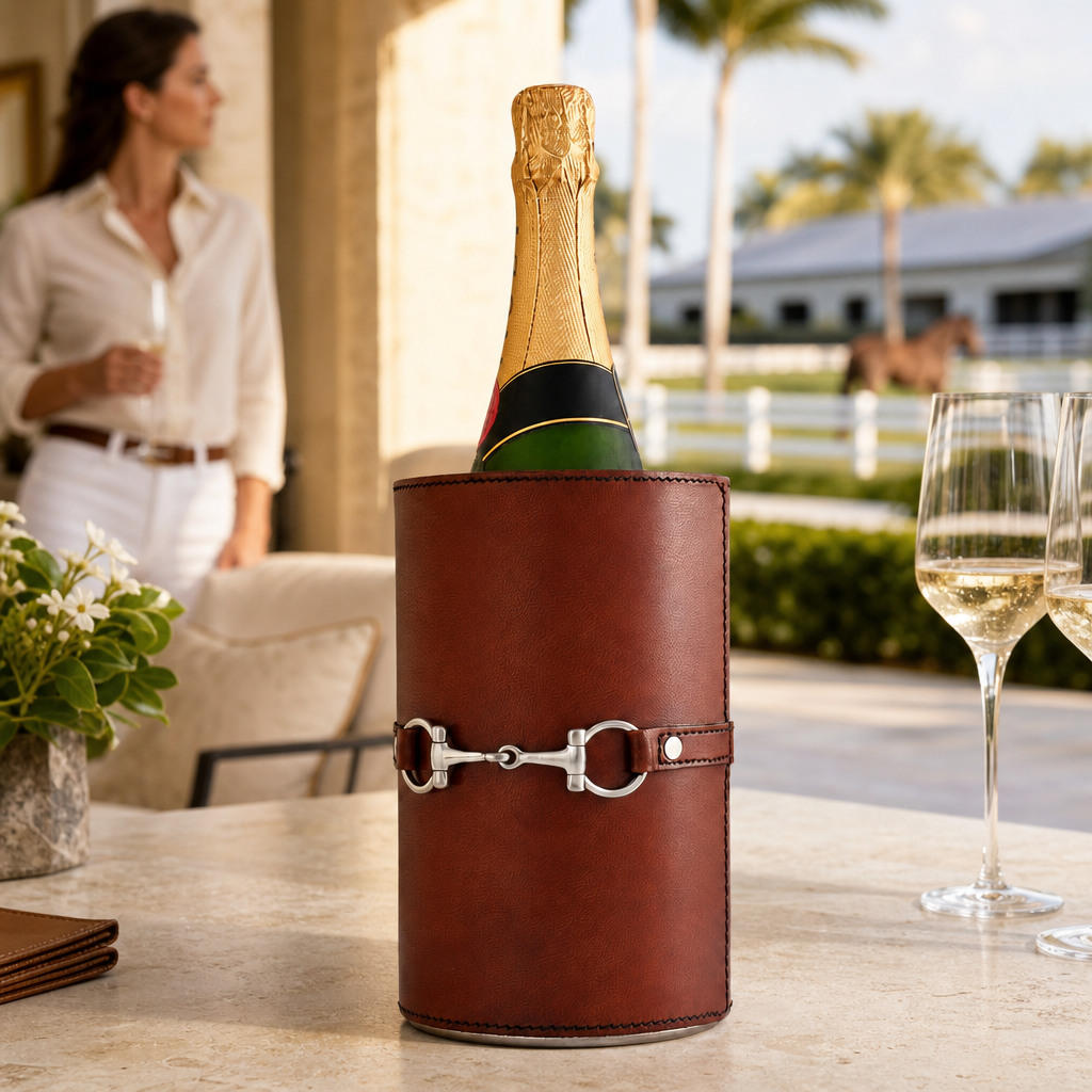 Premium Genuine Leather Bit Wine Bottle Chiller  - Stainless Lined 9