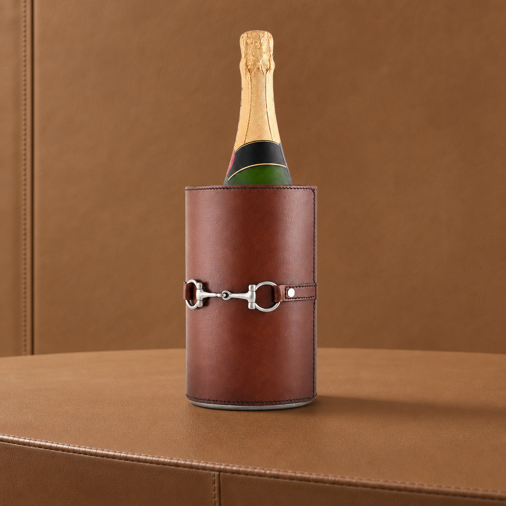 Premium Genuine Leather Bit Wine Bottle Chiller  - Stainless Lined 5