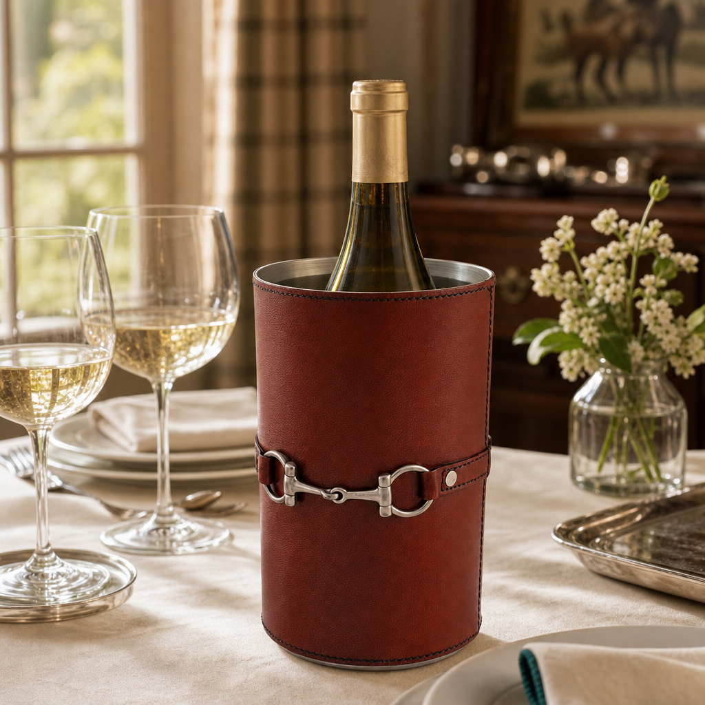 Premium Genuine Leather Bit Wine Bottle Chiller  - Stainless Lined 9