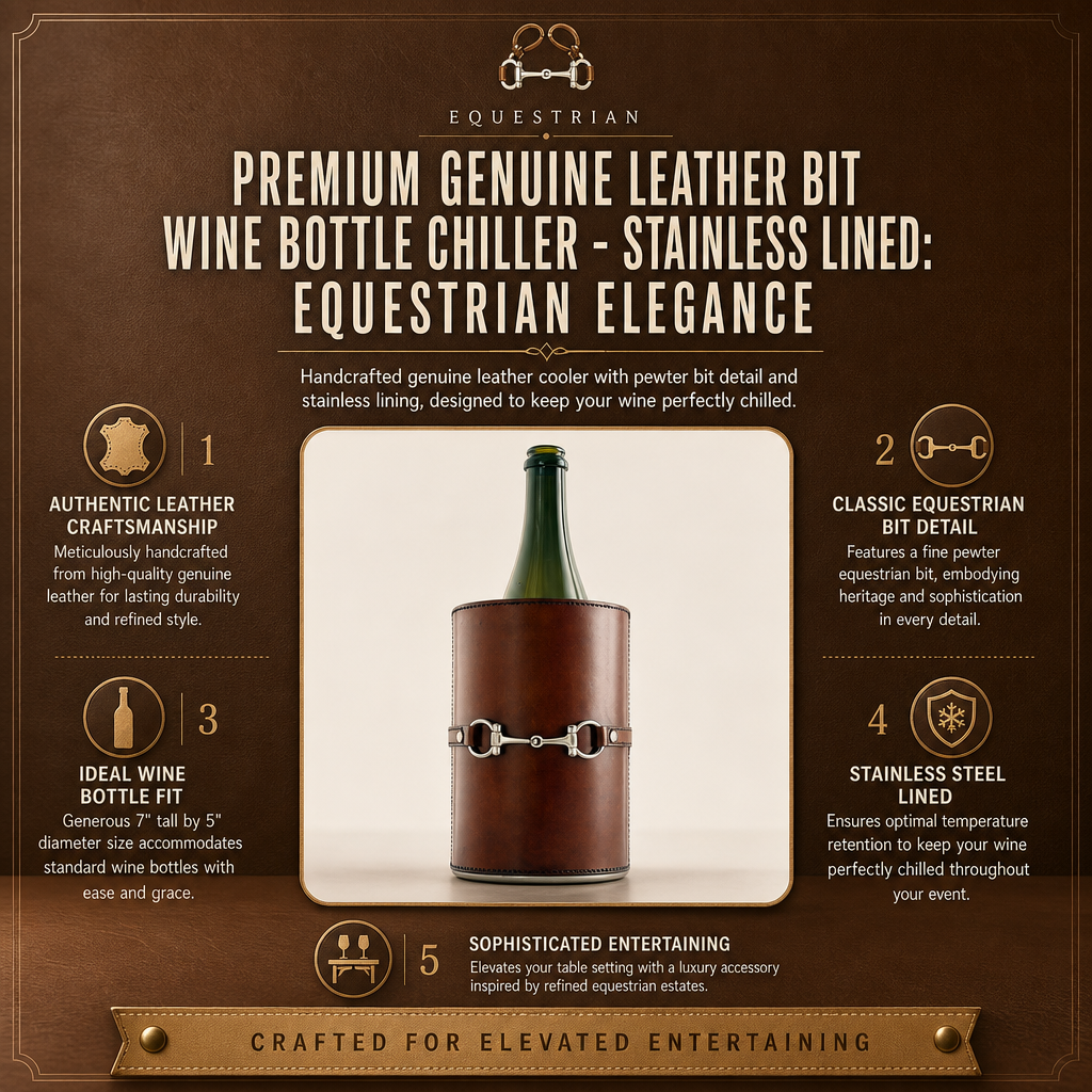 Premium Genuine Leather Bit Wine Bottle Chiller  - Stainless Lined 11