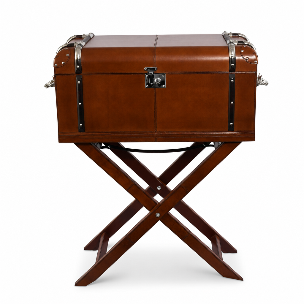 Horse Handle Cognac Leather Bar Table Set 8