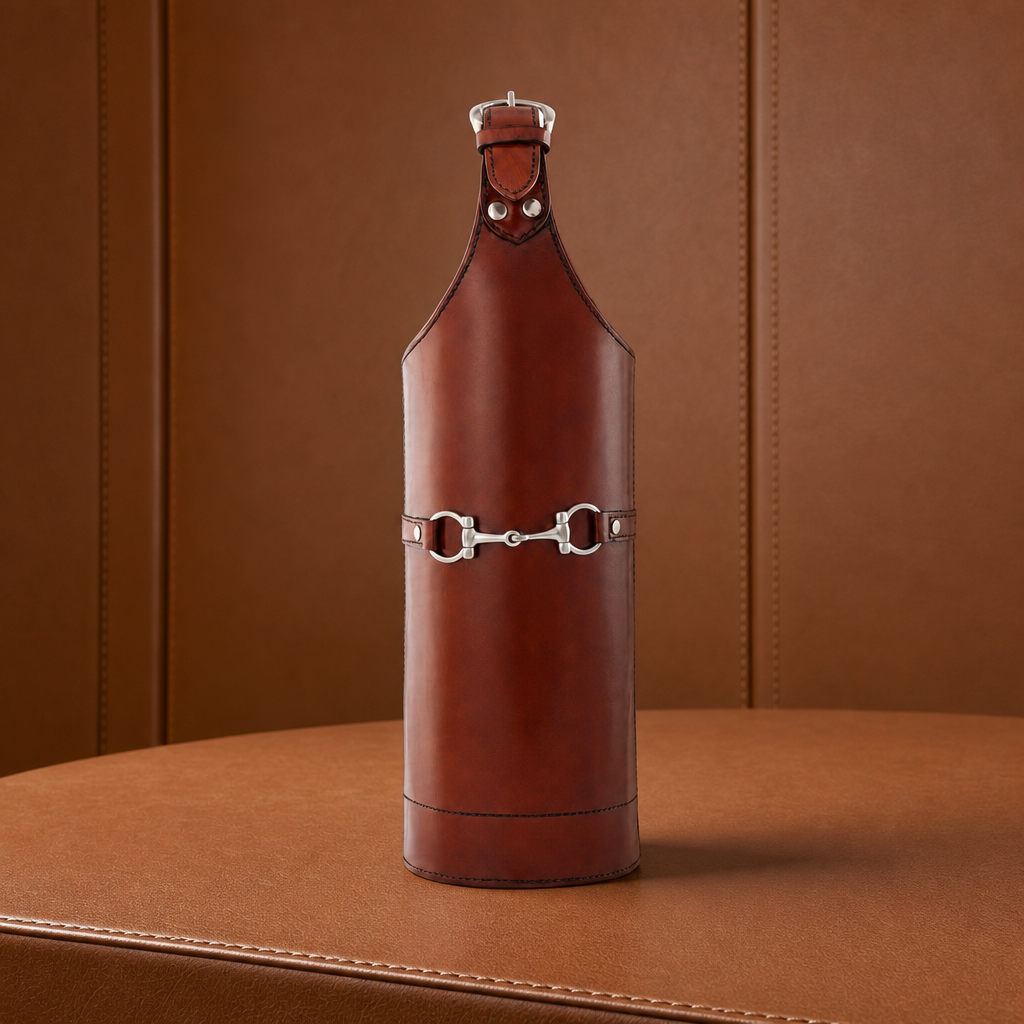 Premium Genuine Leather Bit Single Wine Bottle Carrier 1