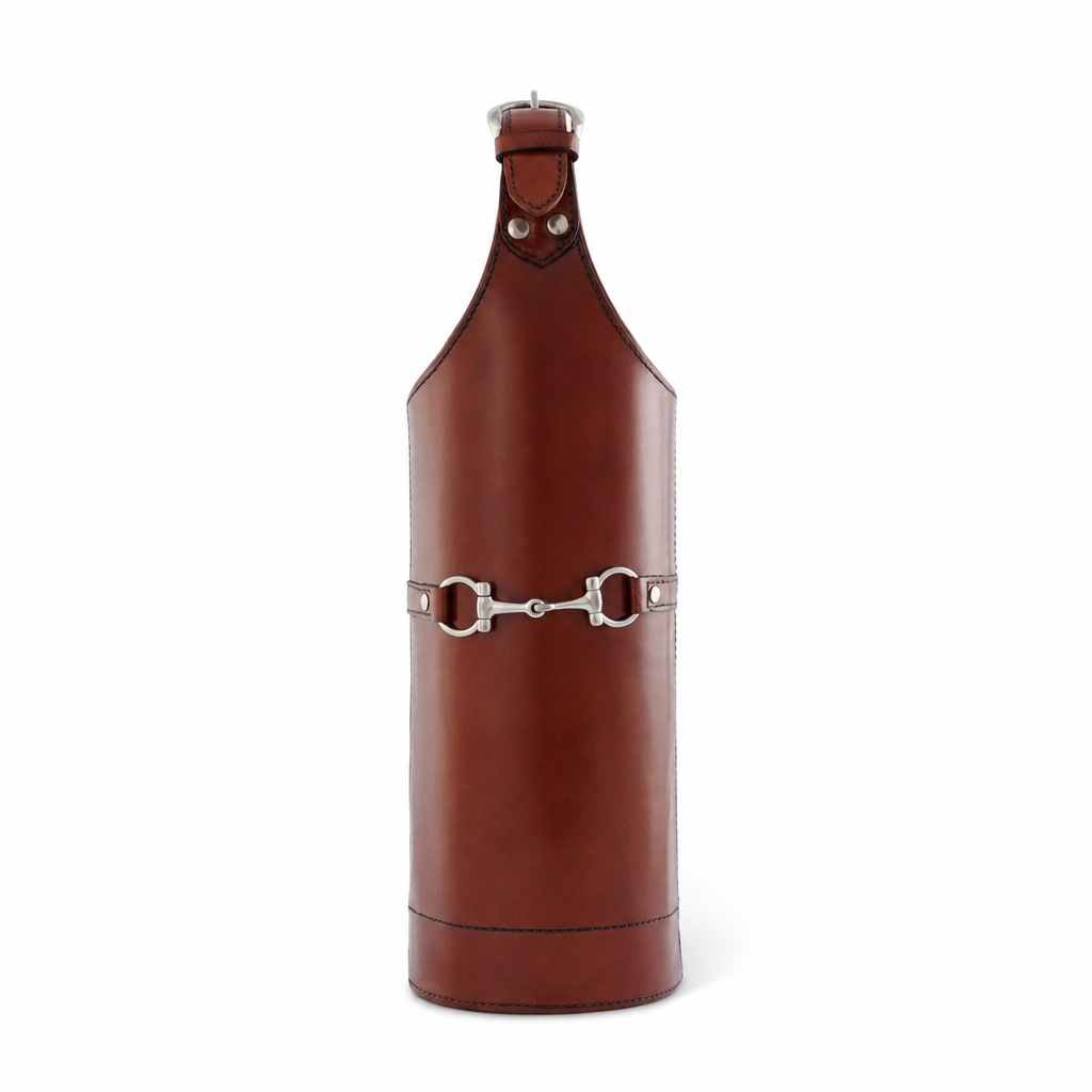 Premium Genuine Leather Bit Single Wine Bottle Carrier 1