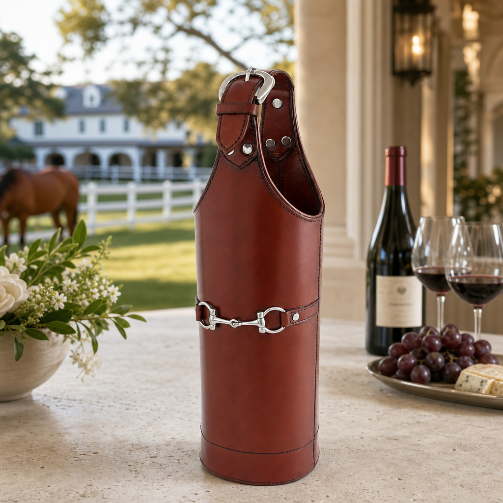 Premium Genuine Leather Bit Single Wine Bottle Carrier 7