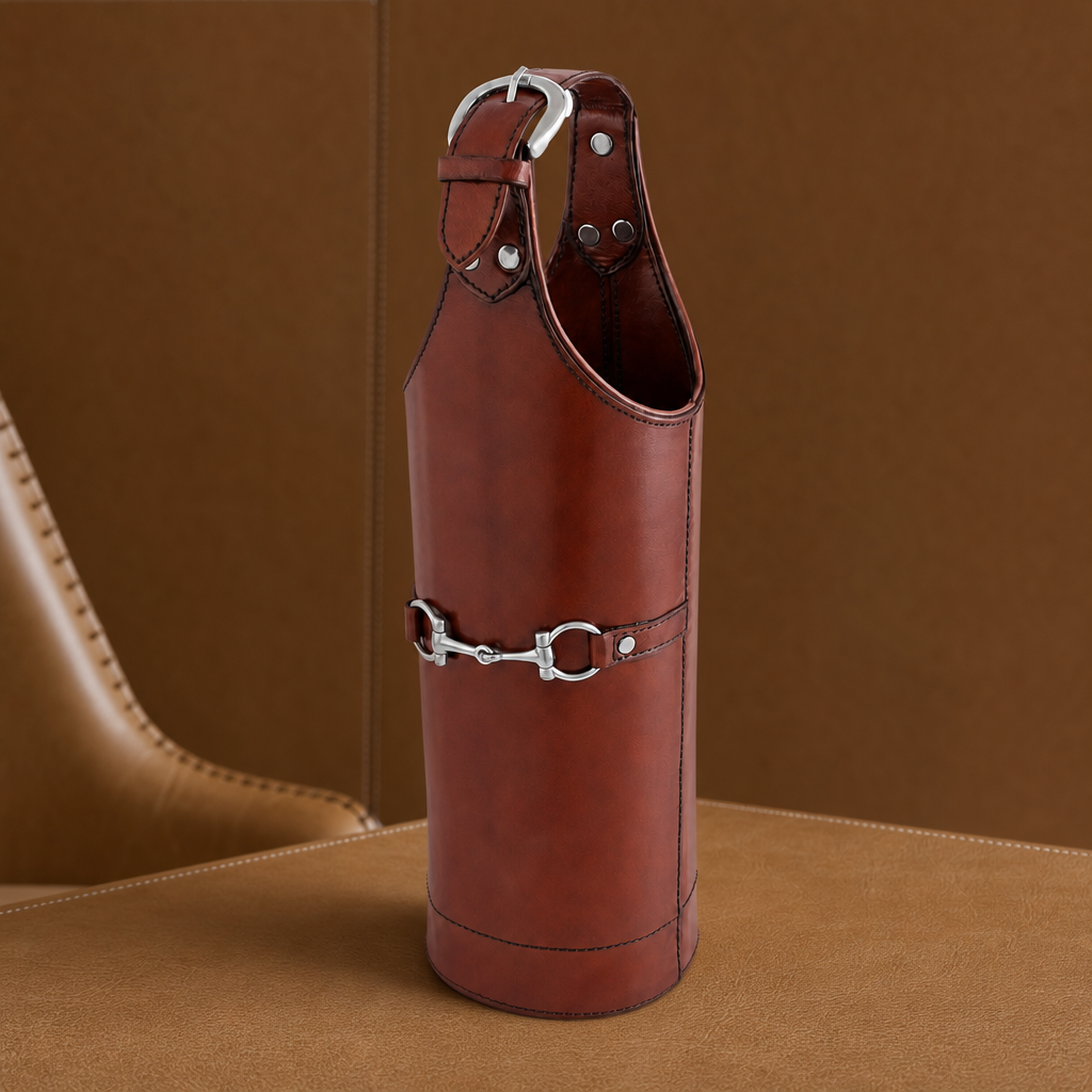 Premium Genuine Leather Bit Single Wine Bottle Carrier 3