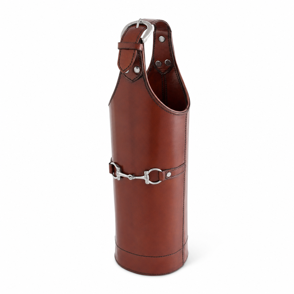 Premium Genuine Leather Bit Single Wine Bottle Carrier 10