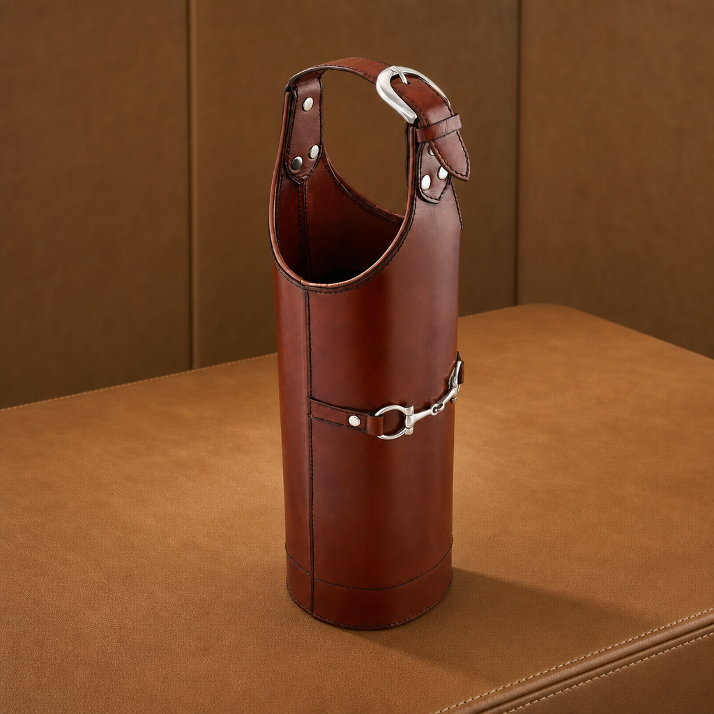 Premium Genuine Leather Bit Single Wine Bottle Carrier 4