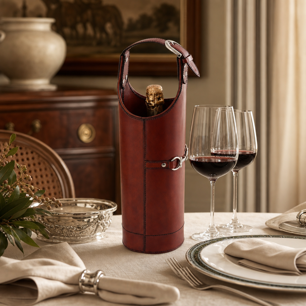 Premium Genuine Leather Bit Single Wine Bottle Carrier 9