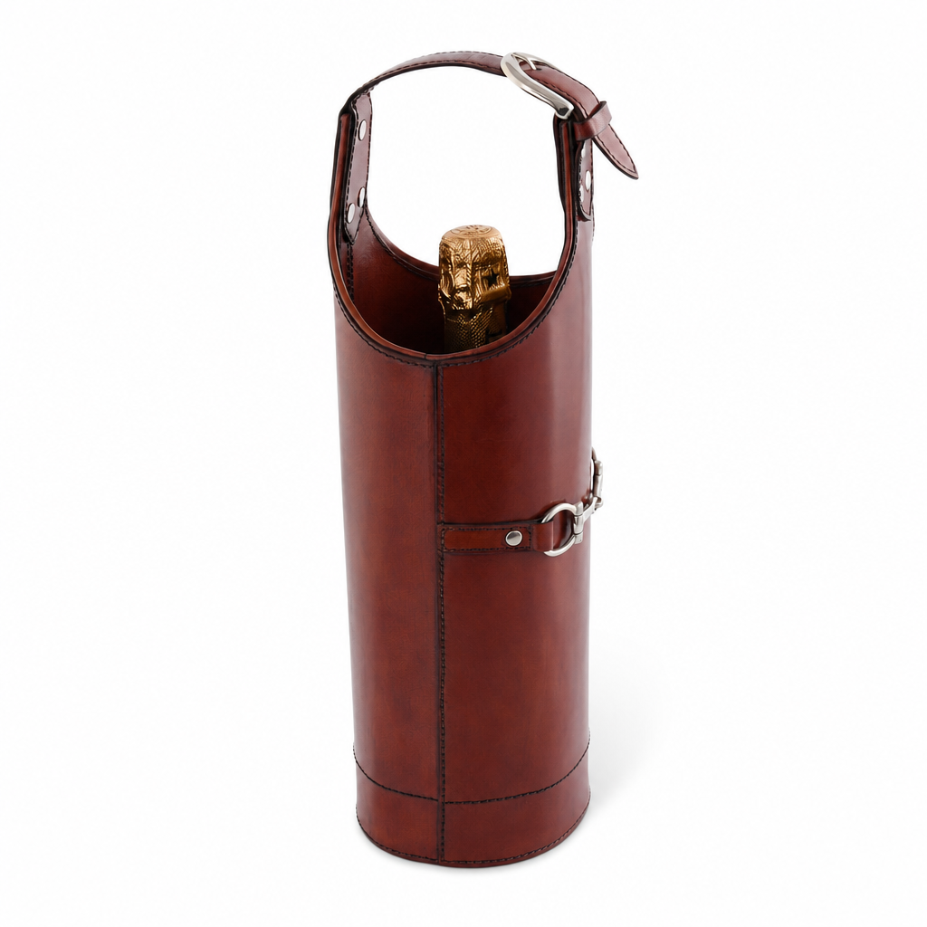 Premium Genuine Leather Bit Single Wine Bottle Carrier 8