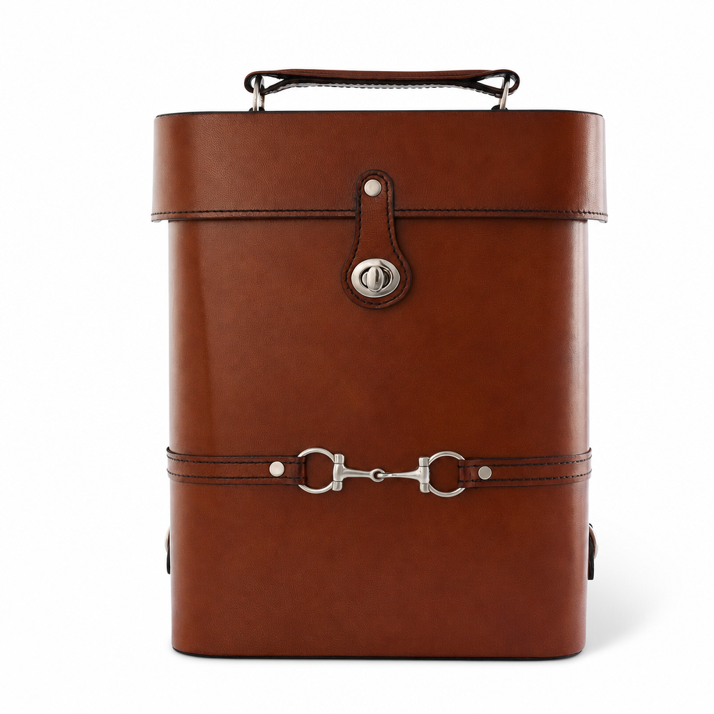 Premium Genuine Leather Double Wine Bottle Carrier / Tote with Bit Design 10