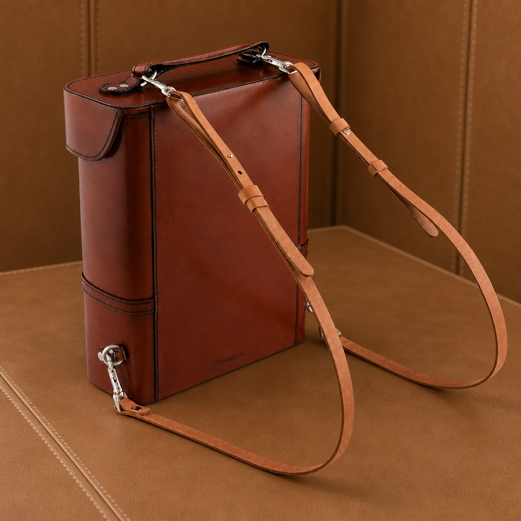 Premium Genuine Leather Double Wine Bottle Carrier / Tote with Bit Design 5
