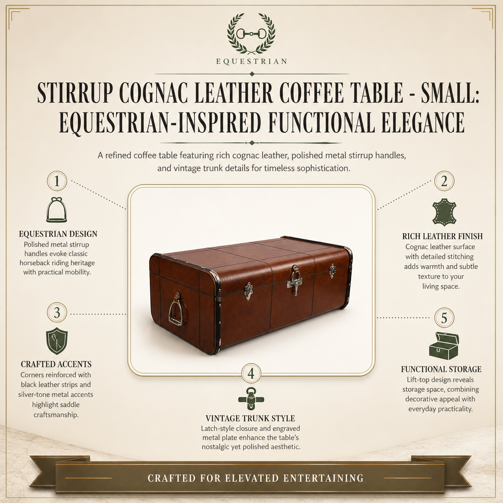 Stirrup Cognac Leather Coffee Table - Small: Equestrian-Inspired Functional Elegance
