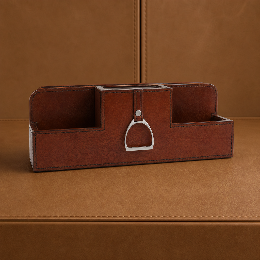 Premium Genuine Leather Stirrup Desk Organizer for Office 1