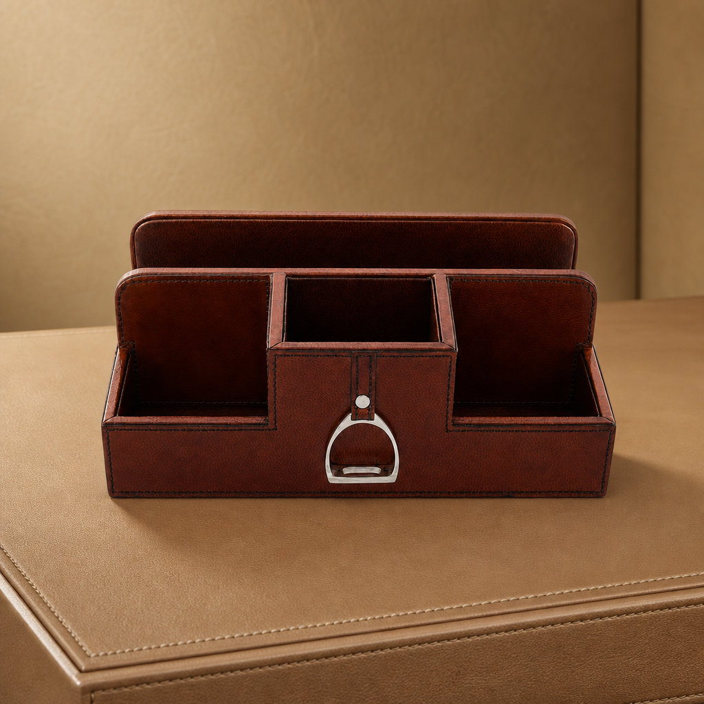 Premium Genuine Leather Stirrup Desk Organizer for Office 3