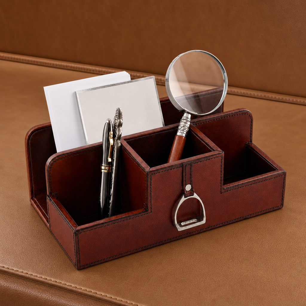 Premium Genuine Leather Stirrup Desk Organizer for Office 4