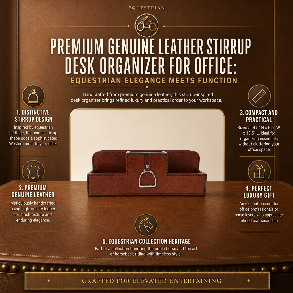 Premium Genuine Leather Stirrup Desk Organizer for Office 11