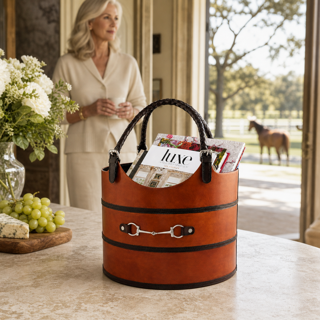 Premium Genuine Leather Equestrian Bit Magazine Basket – Stylish Home and Office Organizer 6