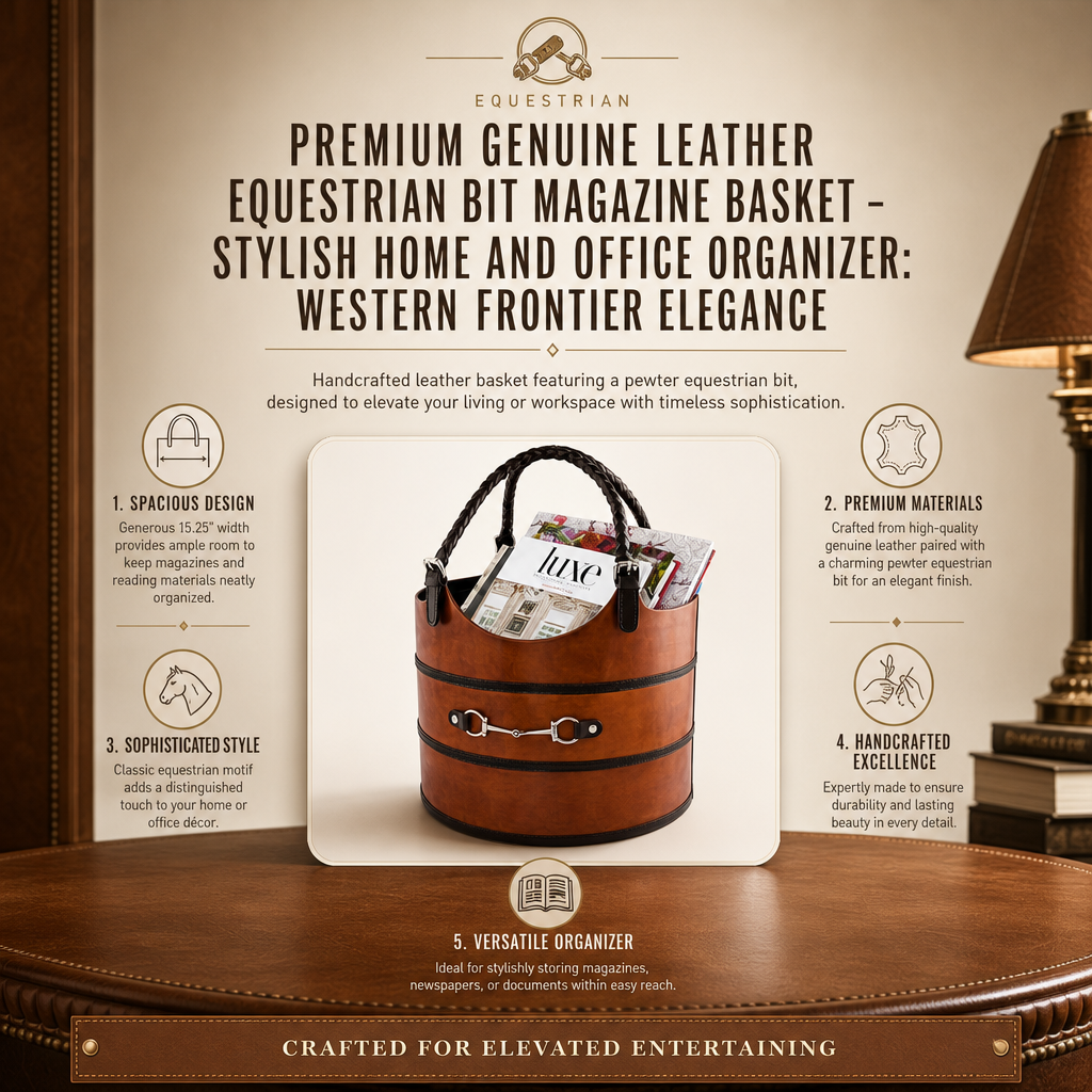 Premium Genuine Leather Equestrian Bit Magazine Basket – Stylish Home and Office Organizer 11