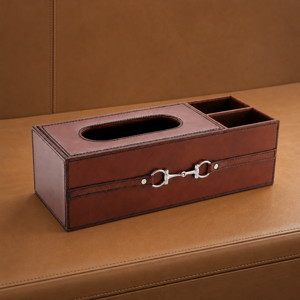 Premium Genuine Leather Bit Office Tissue Box 4