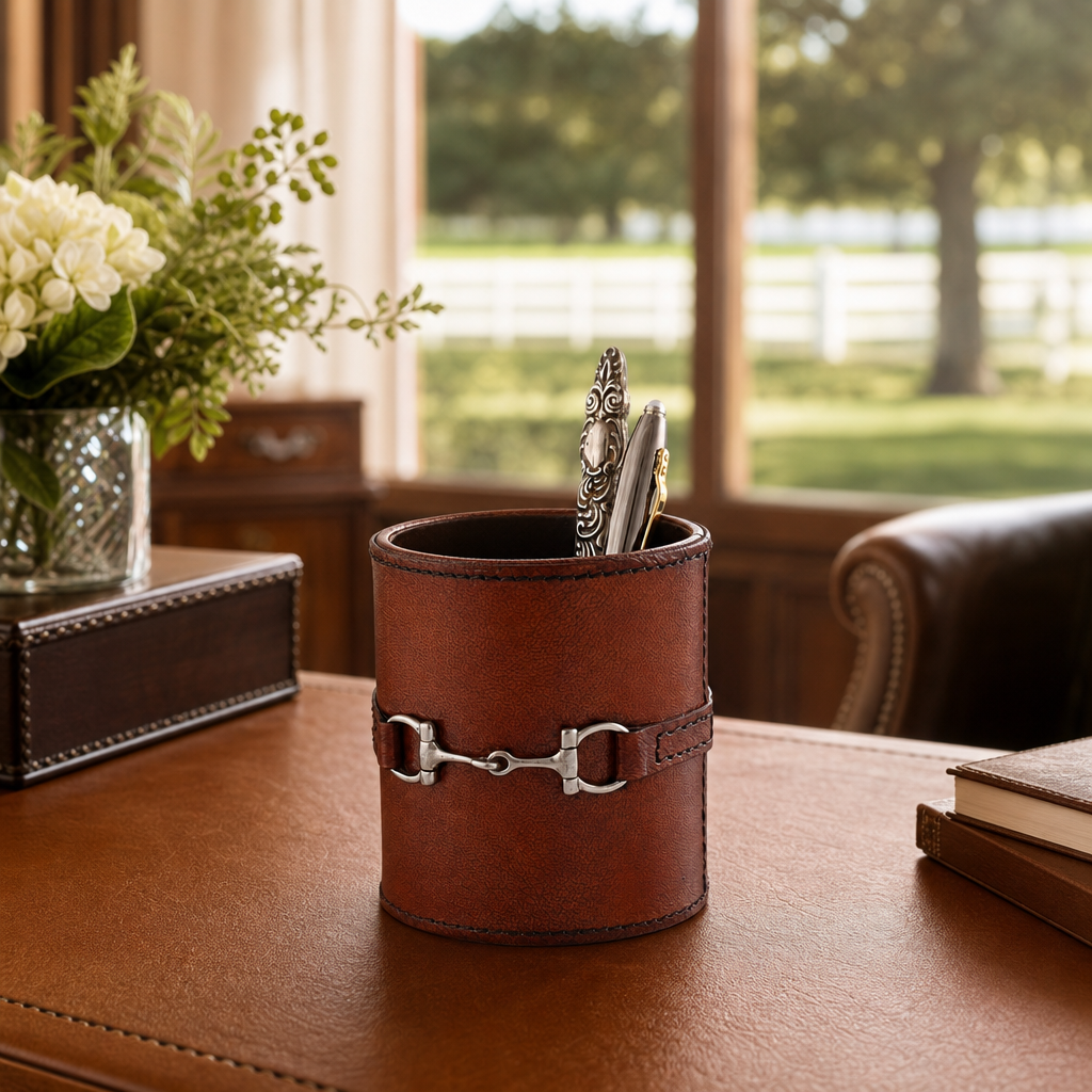 Premium Genuine Leather Stirrup Office Pen Holder 6