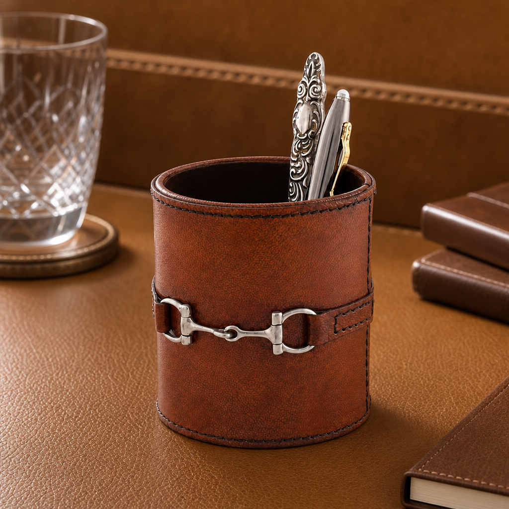 Premium Genuine Leather Stirrup Office Pen Holder 1