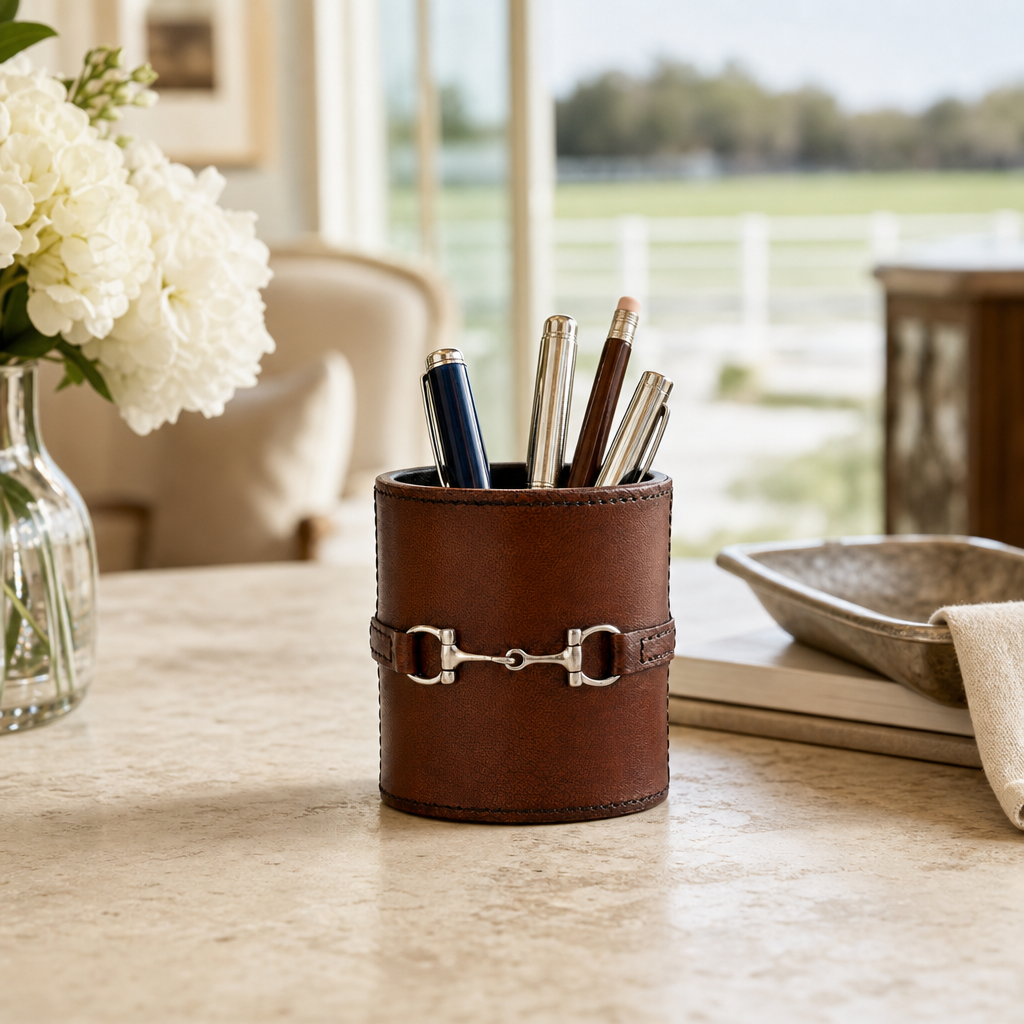 Premium Genuine Leather Stirrup Office Pen Holder 7