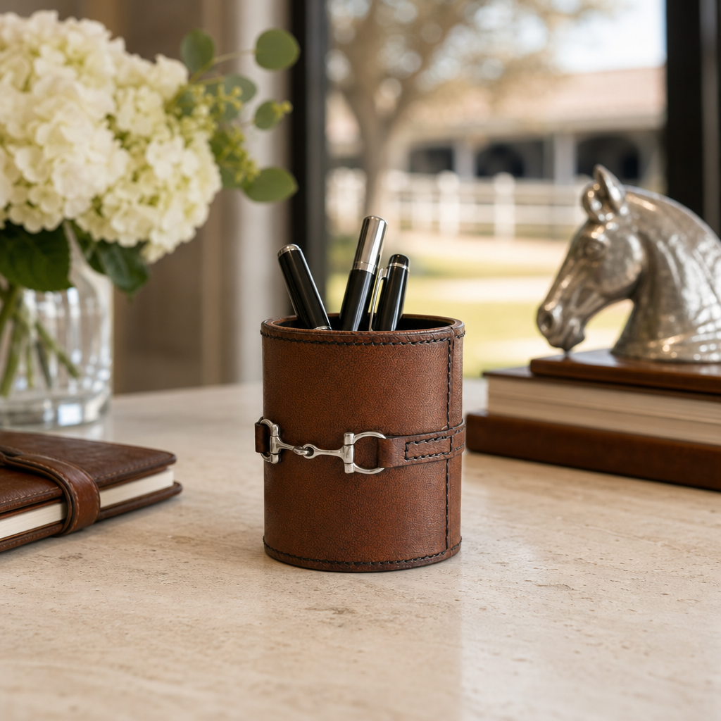 Premium Genuine Leather Stirrup Office Pen Holder 8