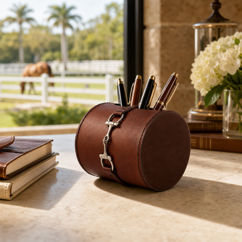 Premium Genuine Leather Stirrup Office Pen Holder 9