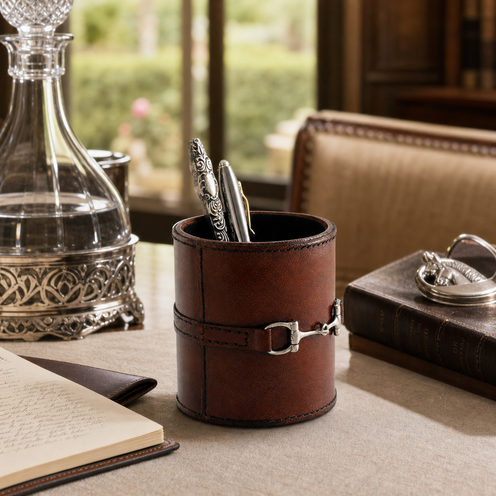 Premium Genuine Leather Stirrup Office Pen Holder 9