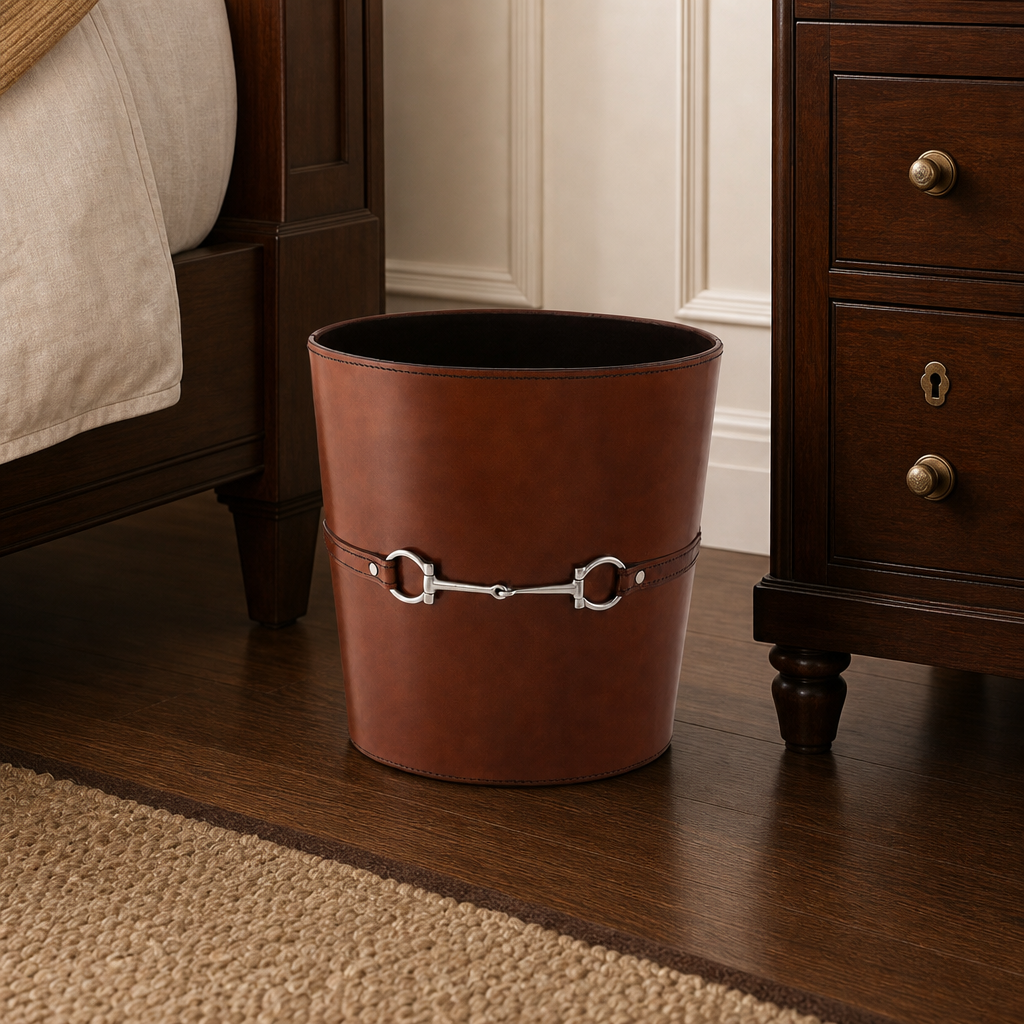 Bit Leather Cognac Trash Can 2