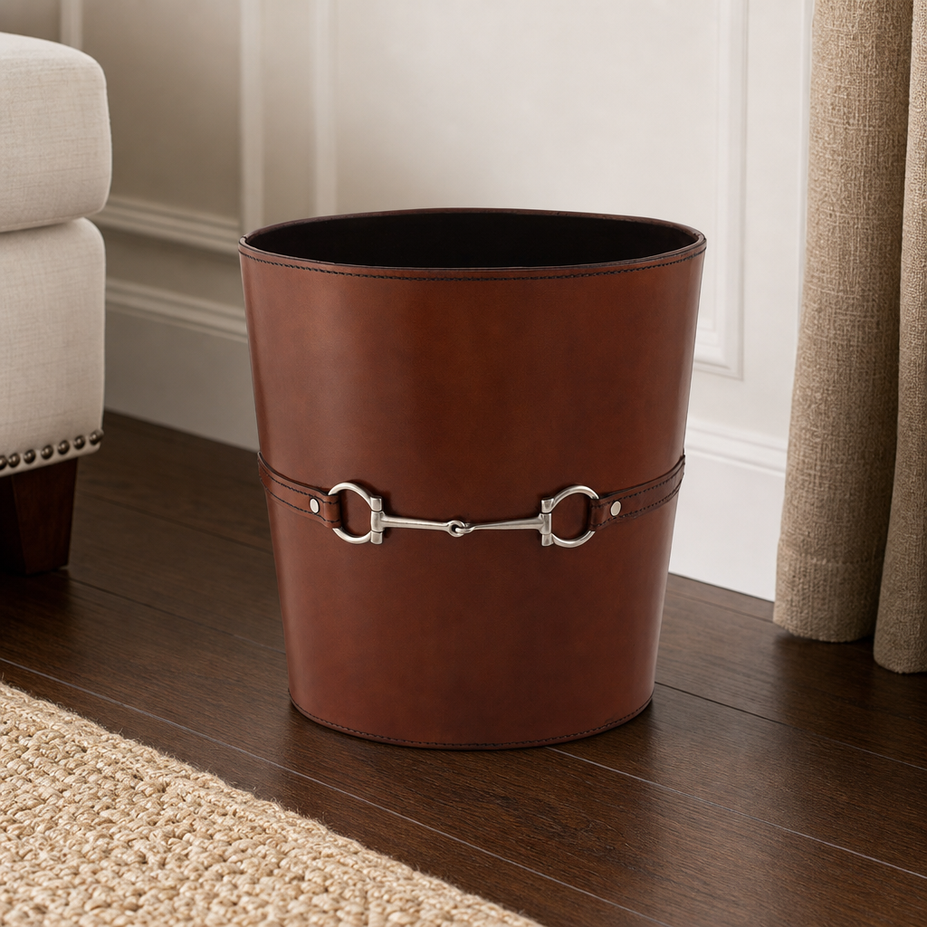 Bit Leather Cognac Trash Can 1