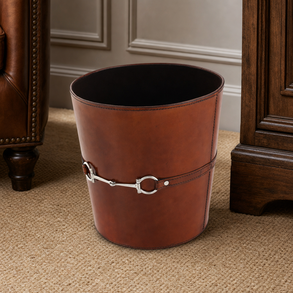 Bit Leather Cognac Trash Can 7