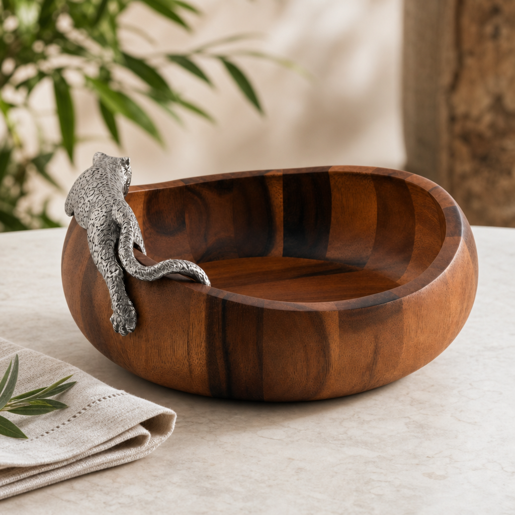 Leopard Wood Salad Bowl - Large 4