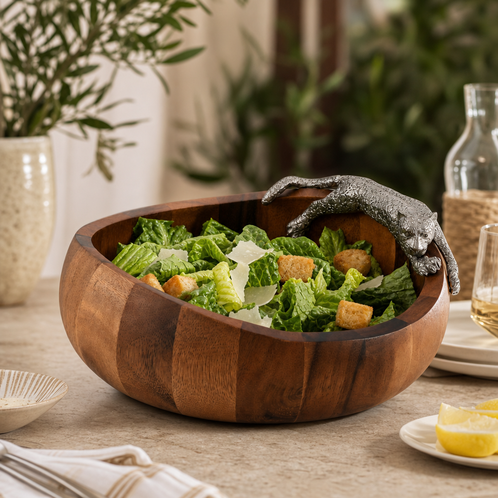 Leopard Wood Salad Bowl - Large 9