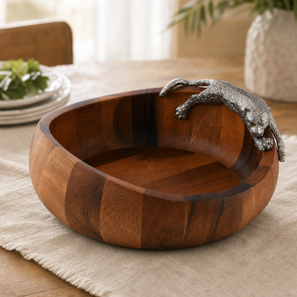Leopard Wood Salad Bowl - Large 5