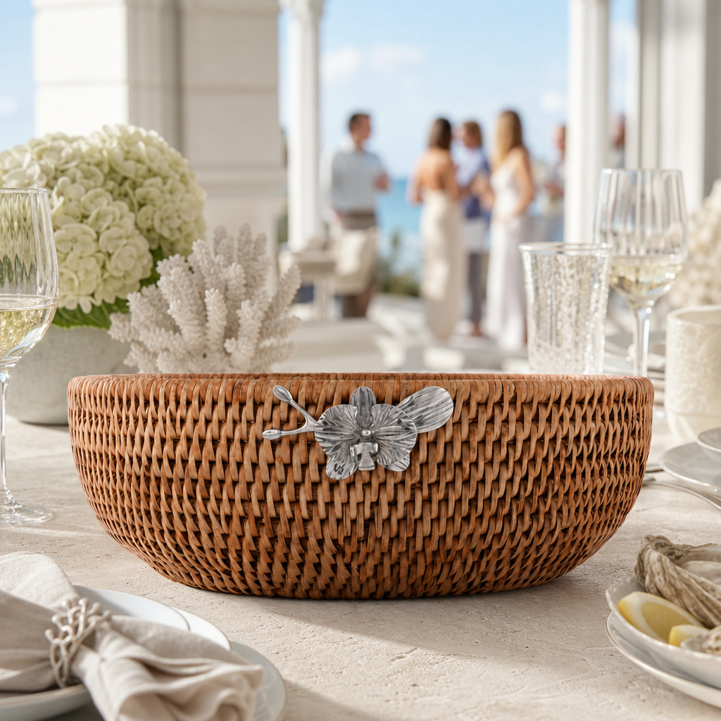 Orchid  Hand Woven Wicker Natural Rattan Serving Bowl 6