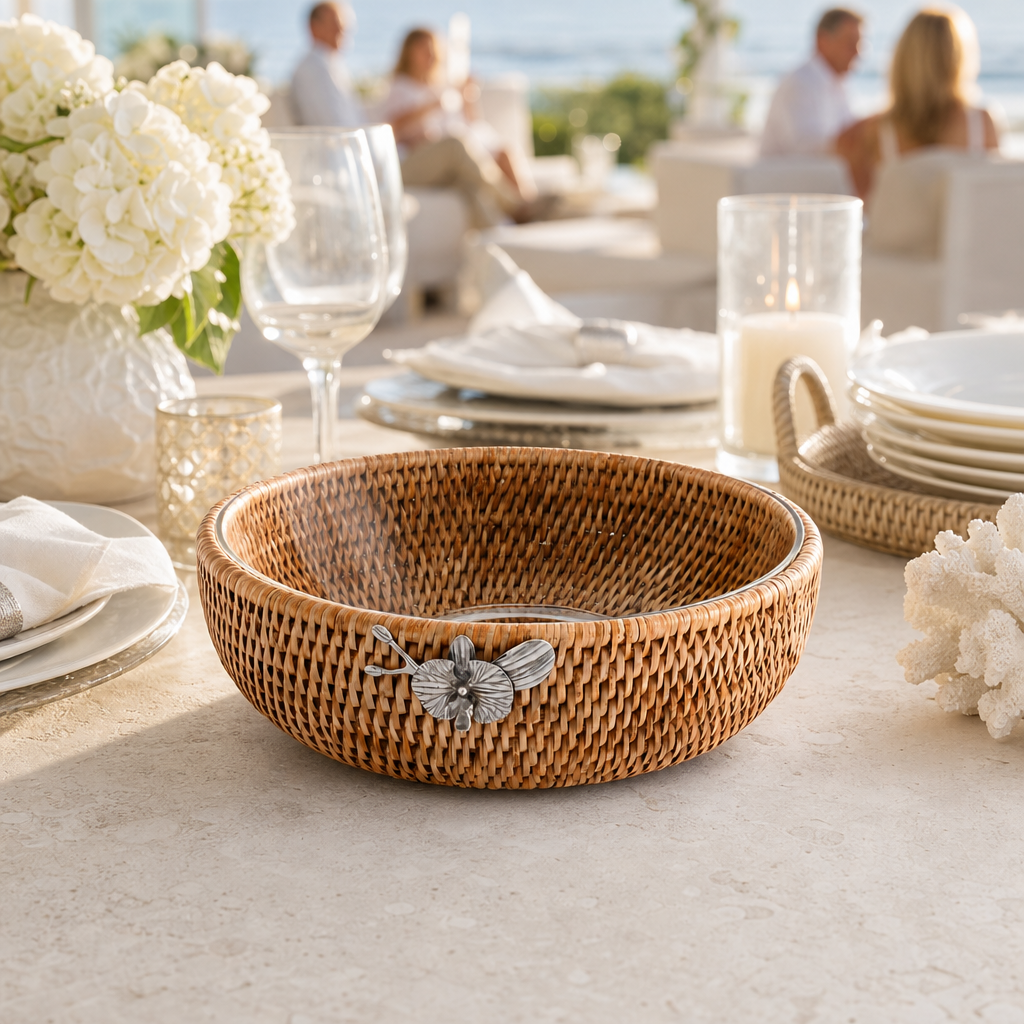 Orchid  Hand Woven Wicker Natural Rattan Serving Bowl 7