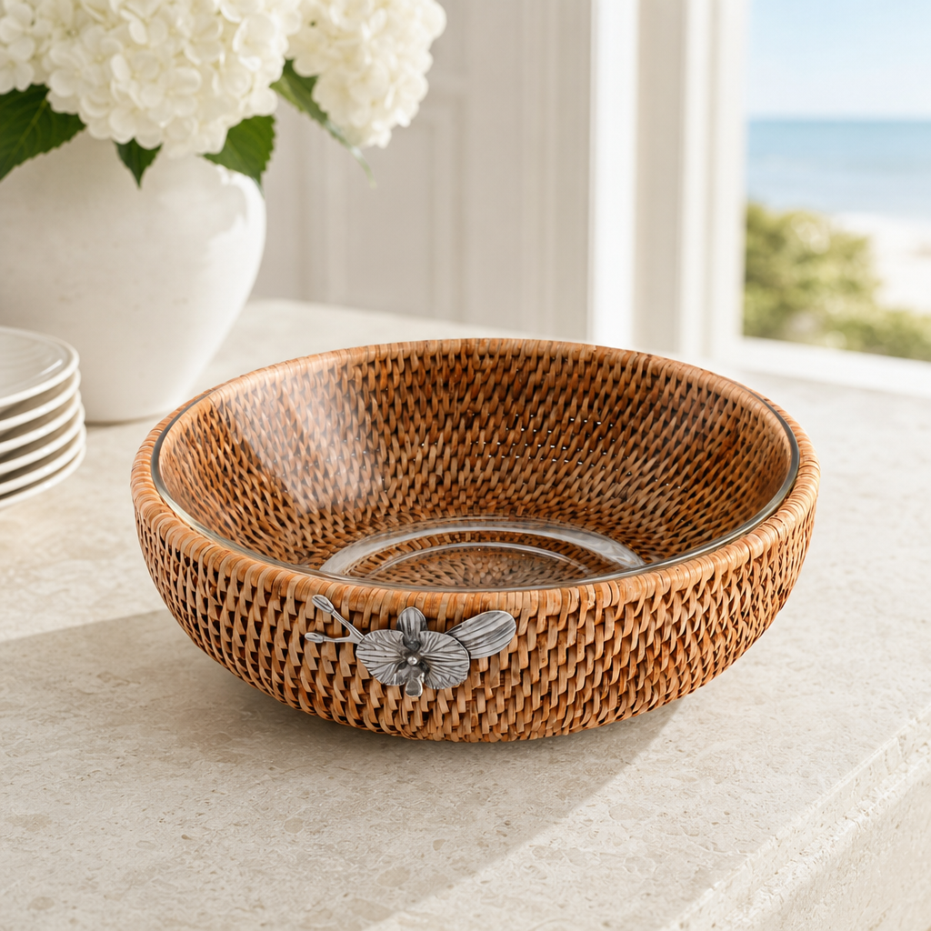 Orchid  Hand Woven Wicker Natural Rattan Serving Bowl 3
