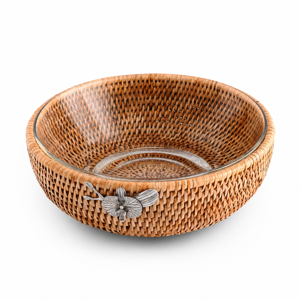 Orchid  Hand Woven Wicker Natural Rattan Serving Bowl 10