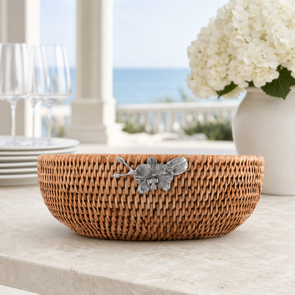 Orchid  Hand Woven Wicker Natural Rattan Serving Bowl 1