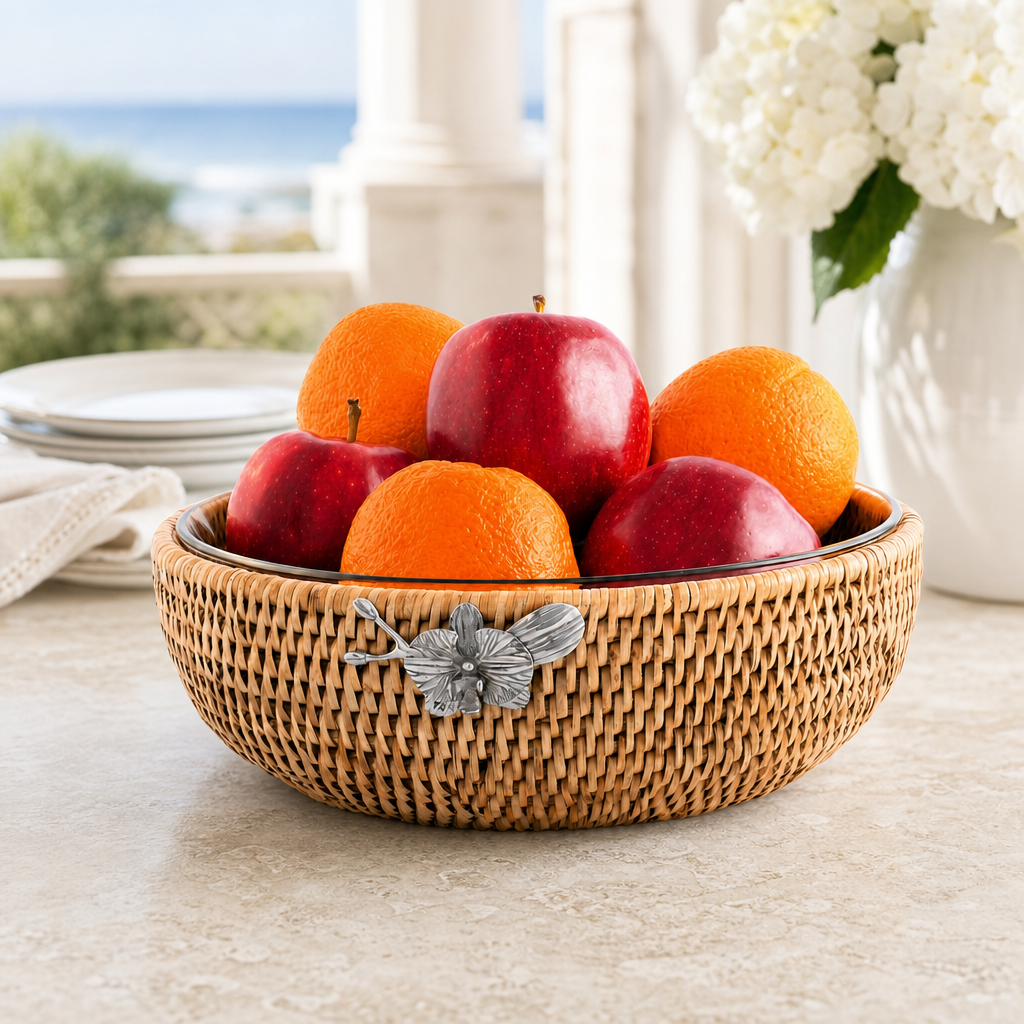 Orchid  Hand Woven Wicker Natural Rattan Serving Bowl 4