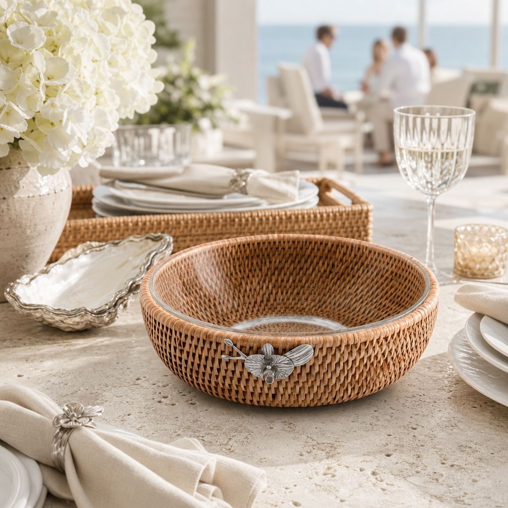Orchid  Hand Woven Wicker Natural Rattan Serving Bowl 9