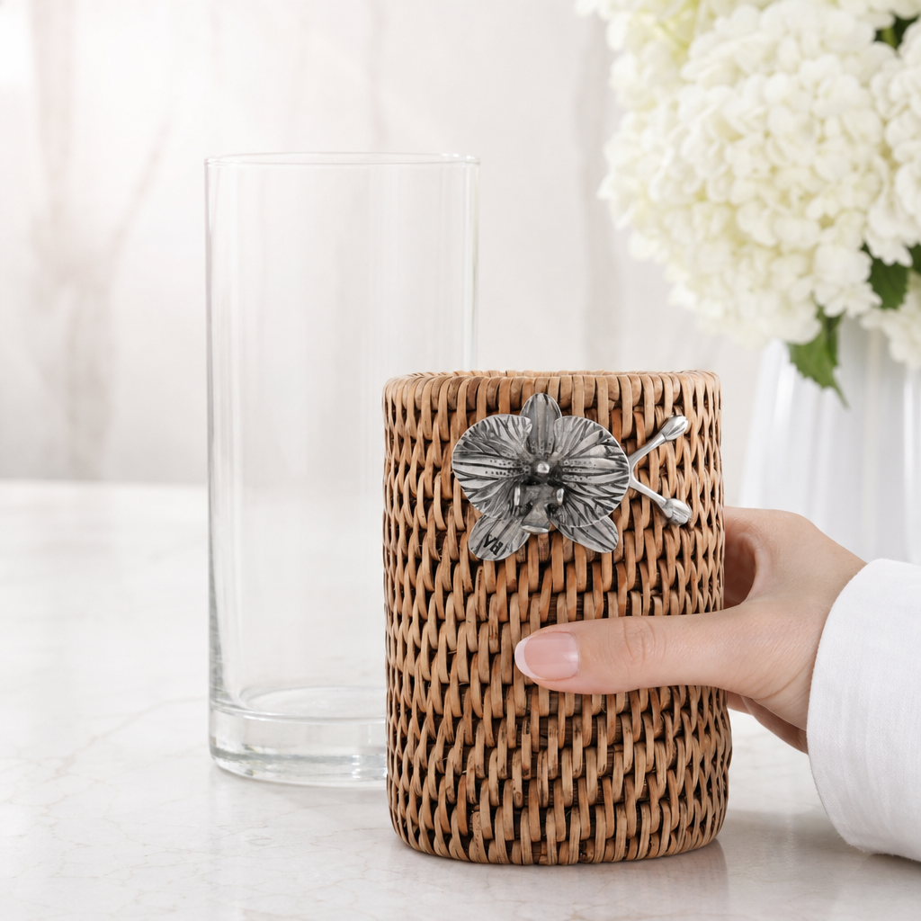Orchid Drinking Glass Covered with Hand Woven Wicker Rattan - Set of 4 10