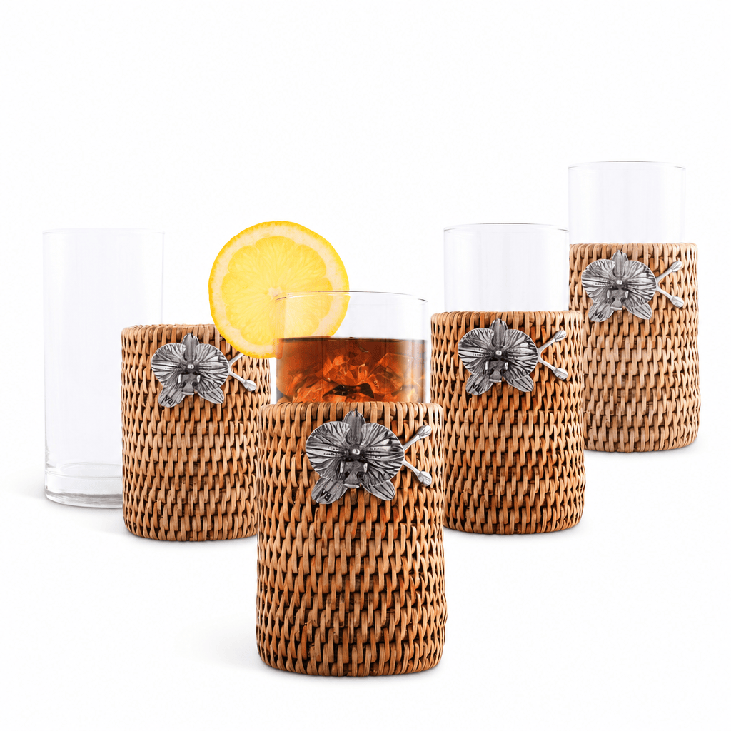 Orchid Drinking Glass Covered with Hand Woven Wicker Rattan - Set of 4 1