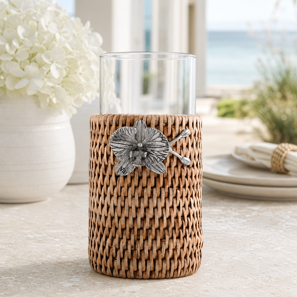 Orchid Drinking Glass Covered with Hand Woven Wicker Rattan - Set of 4 4