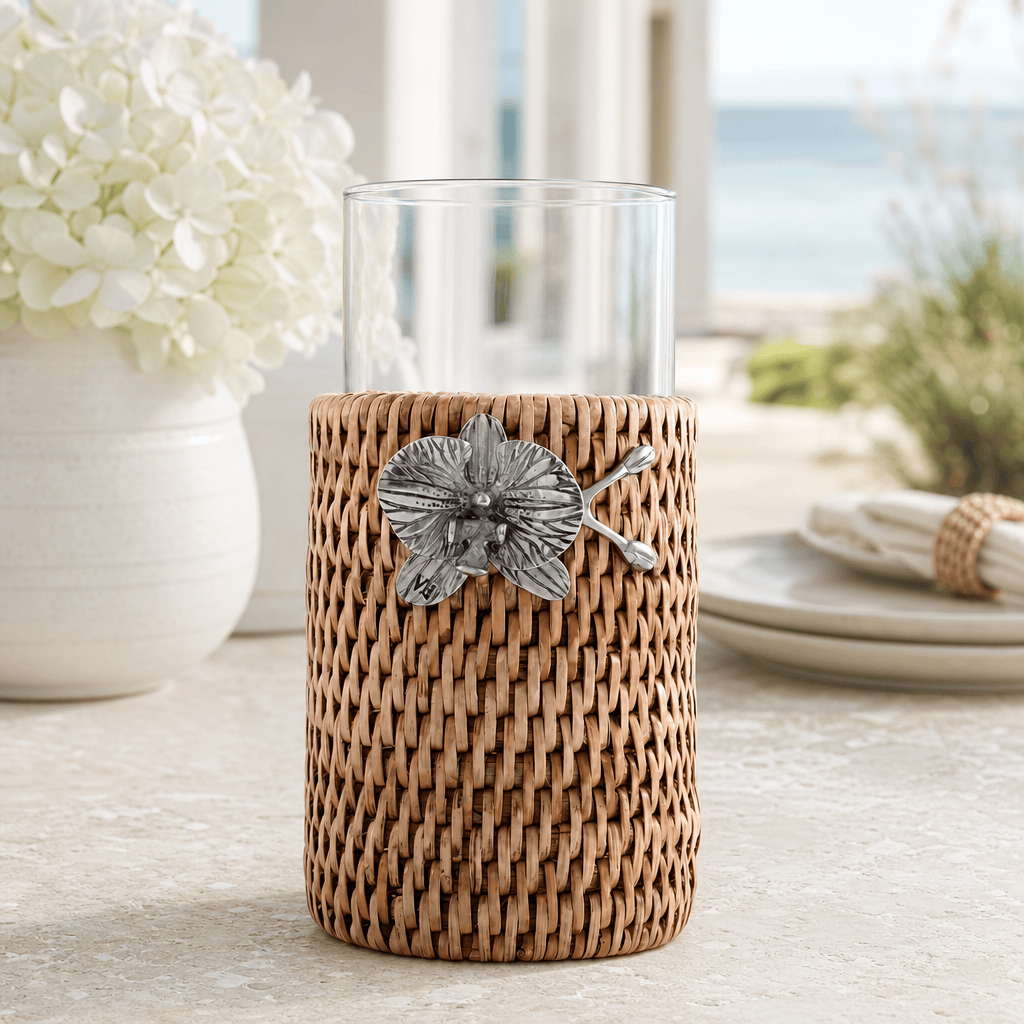 Orchid Drinking Glass Covered with Hand Woven Wicker Rattan - Set of 4 4